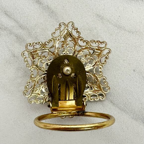Vintage German Ornate Floral Gold Tone Dress Scarf Clip Filigree ✨ - Picture 3 of 11